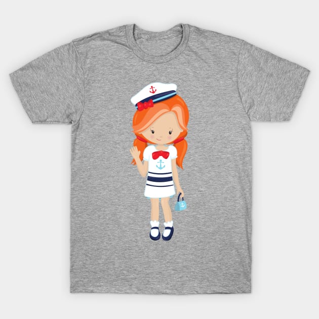 Boat Captain, Skipper, Cute Girl, Orange Hair T-Shirt by Jelena Dunčević